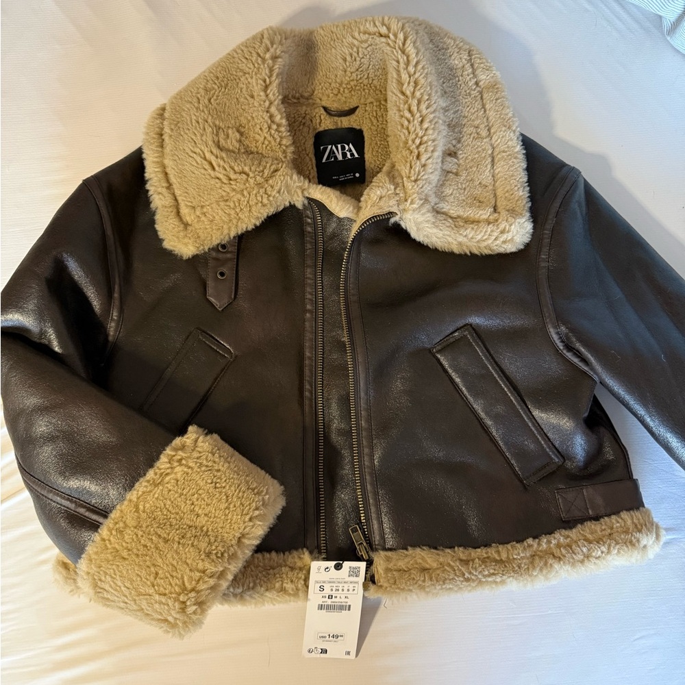 Zara Faux Leather Fur Jacket (size S)